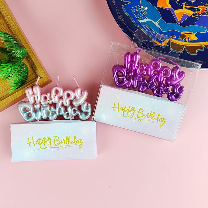 Lilin Huruf Sambung Happy Birthday Gradasi Dekorasi Ulang Tahun/ Lilin Ulang Tahun "Happy Birthday" 
