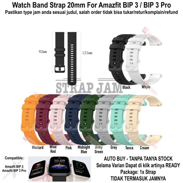 [PREMIER-W] OYE TALI JAM AMAZFIT BIP 3 / PRO - STRAP 20MM RUBBER SILIKON ANEKA WARNA HIGH QUALITY