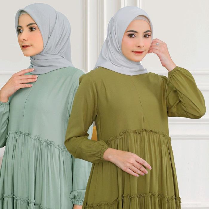 FINOLA DRESS BY YESSANA HIJAB Muslim Gamis Simple Casual Wanita Viscose Twill Bumil