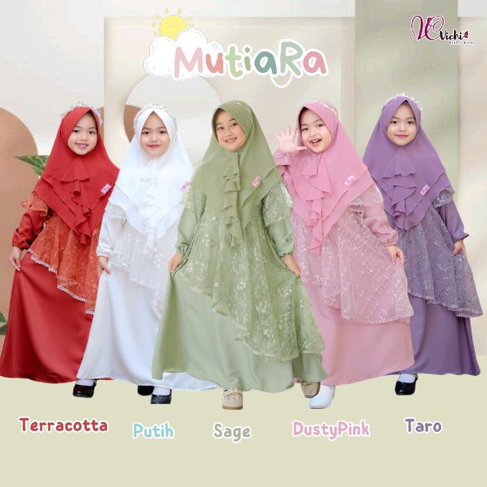 Gamis Pesta Anak Usia 1-10 Tahun Mutiara, Emily, Claudia Kombinasi Brukat Set Hijab Ori Vichi Musli