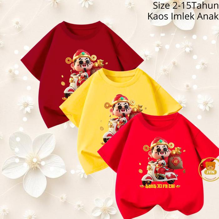Kaos Anak Unisex Usia 2-15 Tahun Motif Imlek Cai Shen untuk Laki-laki dan Perempuan Desain Lucu dan 