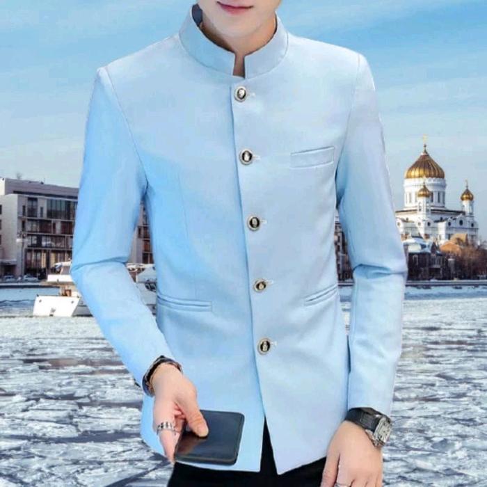 Jas KoKo Jas Pria - Jasko polos - Jasko pria dewasa Biru formal High kain Muslim Kancing garuda