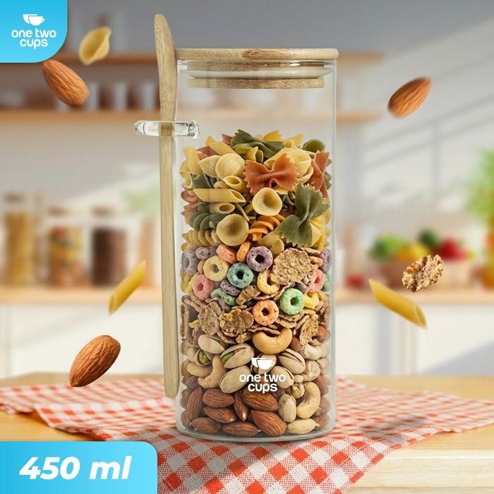 Cahayastore - Toples Kaca Bambu | Storage Jar Kedap Udara | Wadah Makanan Dapur
