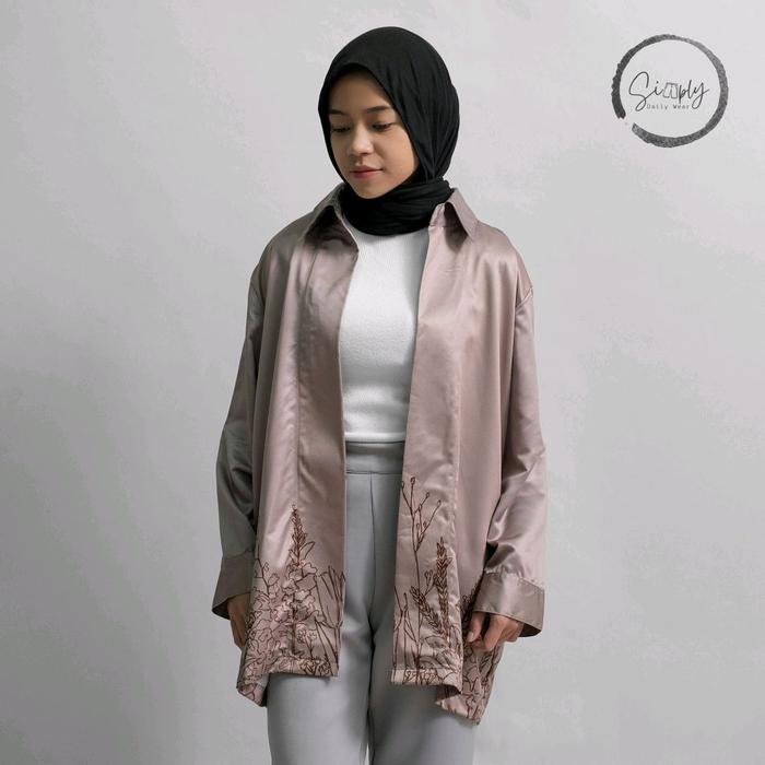 Outer Satin Premiun Lengan Panjang | Kemeja Printing Coklat | Kemeja Outer Satin | Kemeja Satin | Ou