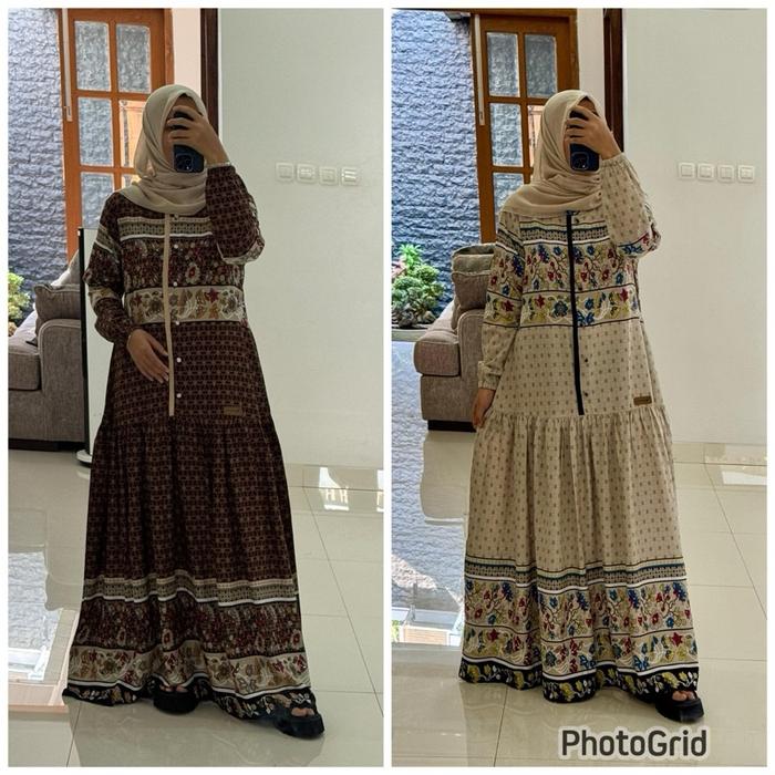 GAMIS NADHEFA COKLAT  CREAM KANCING TERBARU