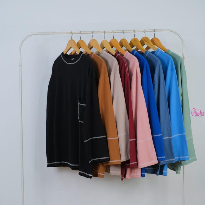 Aiisha | Kirani Kaos Cotton 100% | Atasan Kaos Wanita Panjang Bahan Katun Premium | Ld 110-130 Cewek