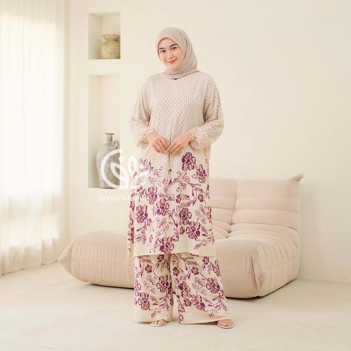 One Set Tunik Sinarengan Rayon Batik Premium Jumbo Rempel Busui Adem Nyaman Setelan Atasan Bawahan W