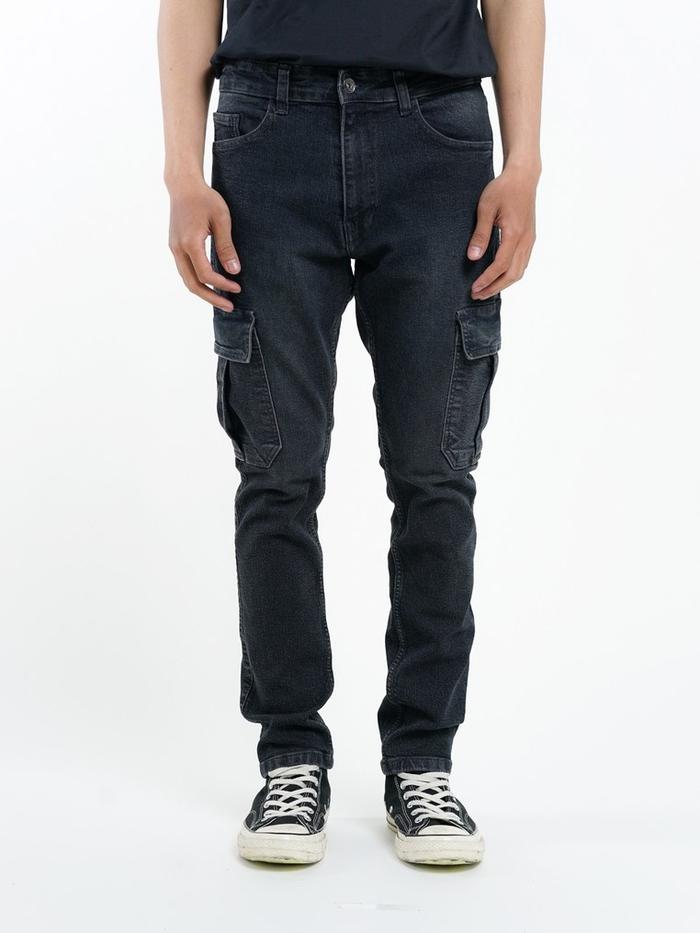 3SECOND CELANA CARGO SLIM JEANS PANJANG HITAM S040325