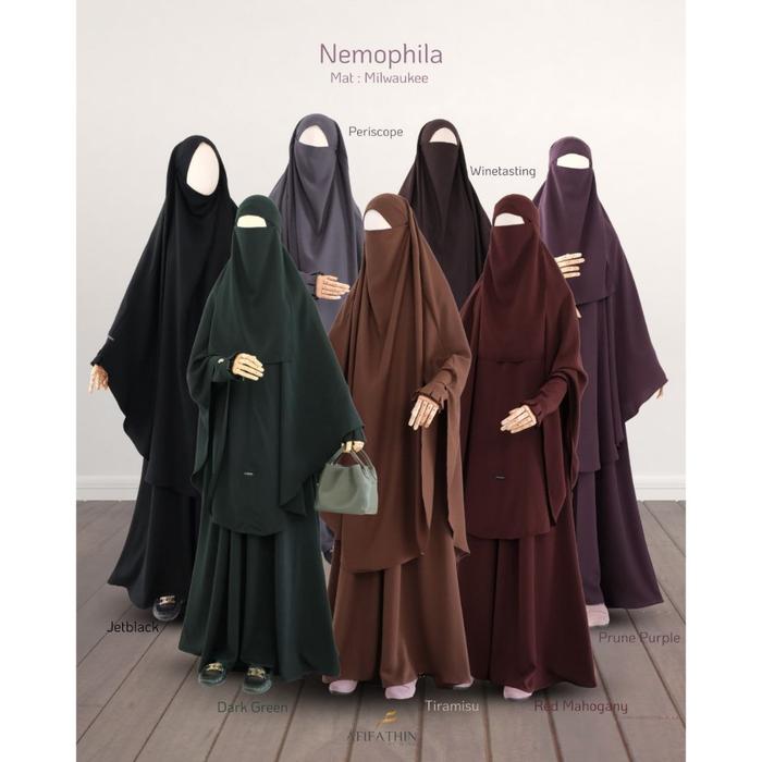 Gamis Abaya Set Khimar Premium Elegan Minimalis Nemophila by Afifathin