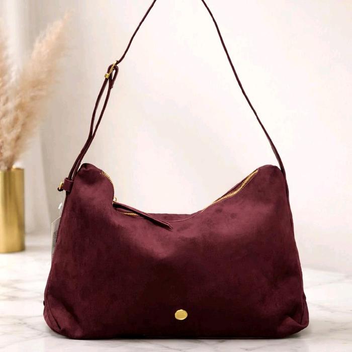Lameme Hobo Bag Wanita Bahan Suede Kualitas Mirror Size 33x28 cm Tas Tangan Elegan untuk Wanita