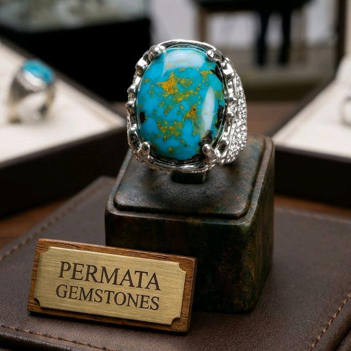 Batu Cincin Pyrus / Turqoise Composite Serat Emas High Quality