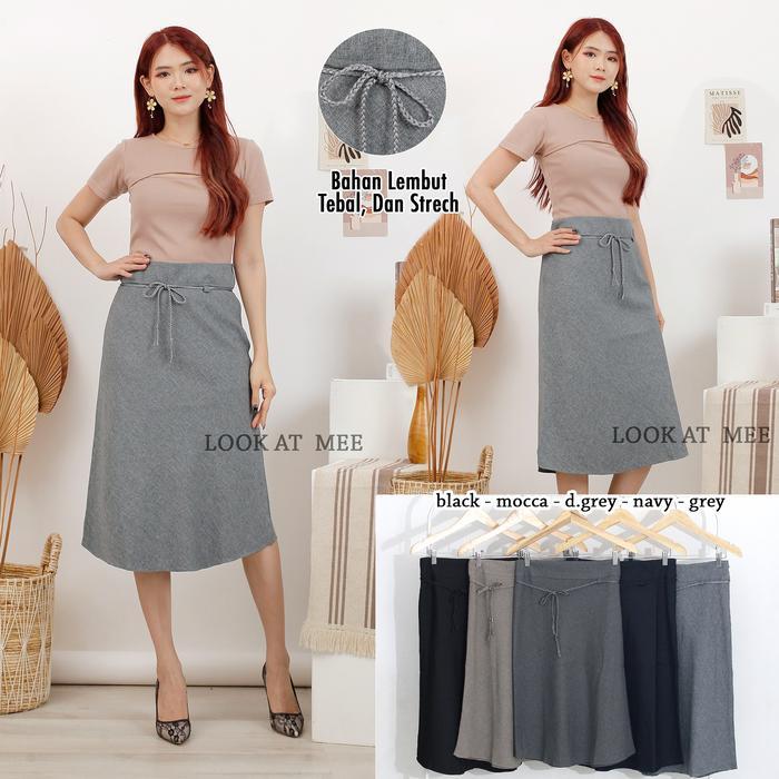 Rok Kerja 7/8 Rok Kantor Pendek Rok A Line Rok Pendek Wanita Premium Formal Nyaman Tebal Mewah Hitam