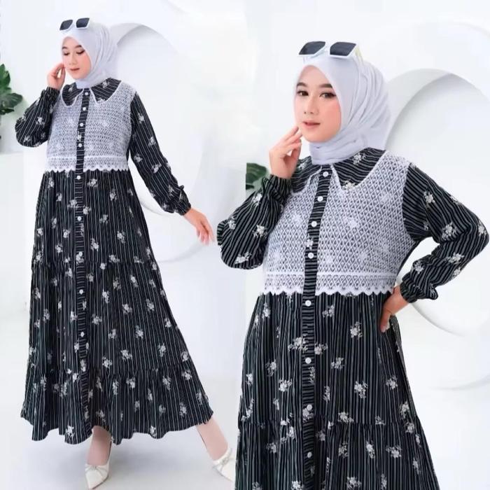 Alkuna midi dress gamis motif salur briket