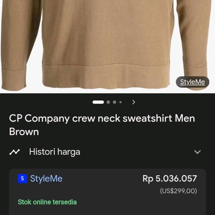 CP Company Crew Neck Sweatshirt Pria Warna Coklat StyleMe Harga Terbaik
