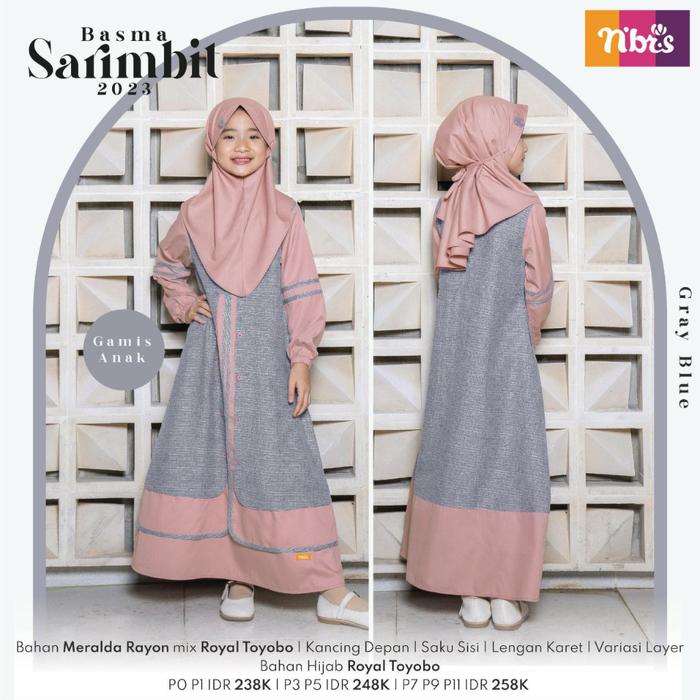 SET GAMIS ANAK PEREMPUAN DRESS BAJU BUSANA MUSLIM BASMA BY NIBRAS BAHAN MERALDA MIX MOTIF POLOS BAJU