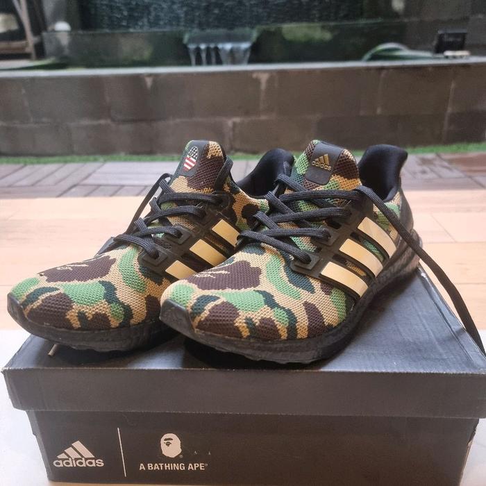 Adidas Sepatu X Bape Army Ultra Boost Original Size 40 Desain Camouflage Khas A Bathing Ape Kondisi 