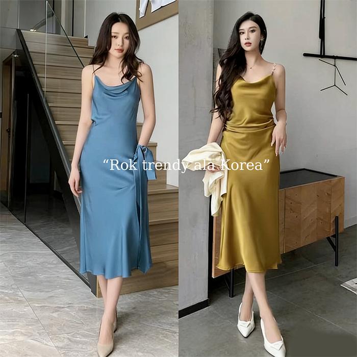 Gaun French Style Trendy - Model Ekor Ikan Elegan, Tali Tipis Bikin Langsing