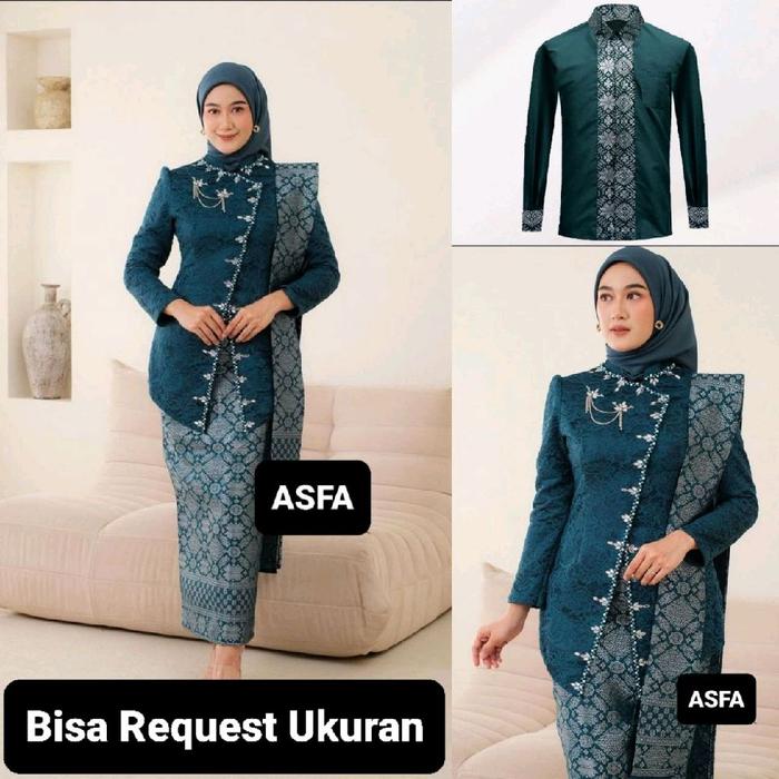 SET KEBAYA JANGGAN EMERALD ORI COUPLE KEMEJA KOKO KOMBINASI ANAK & SUPER JUMBO / BAJU SETELAN SERAGA