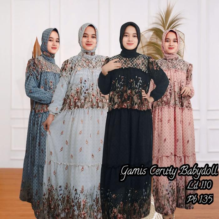 Dress Gamis Arifa Tile Mahalini Umpak Dada Muslimah Ceruty Mewah