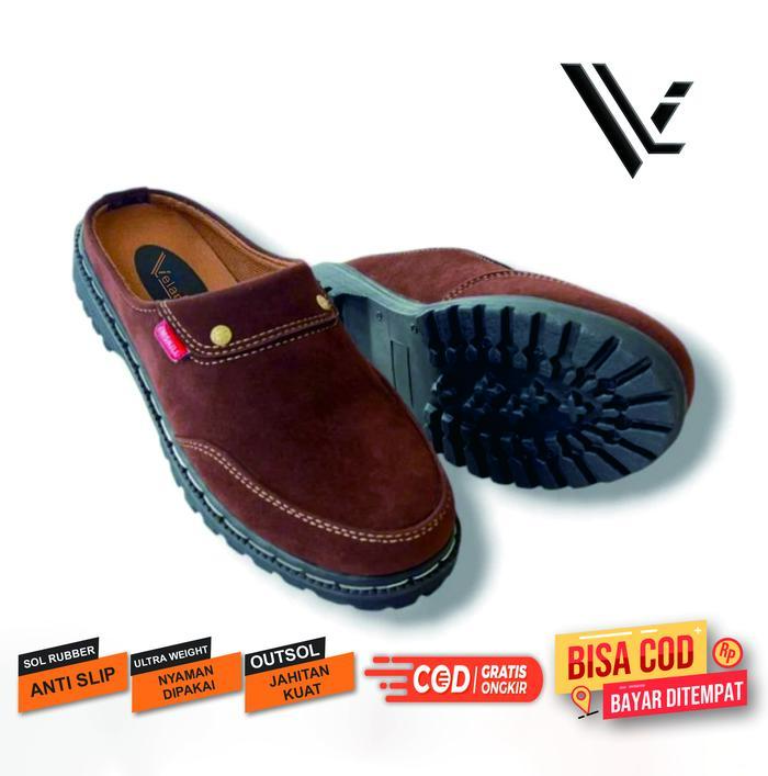 Velano - Sepatu Bustong Pria Wanita Tutong Selop Berkualitas Kulit Sintetis Asli Vl Original Hitam J