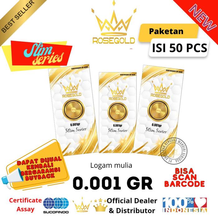 PAKET ISI 50PCS ROSEGOLD SLIM SERIES 0.001GRAM  EMAS ASLI BERSERTIFIKAT