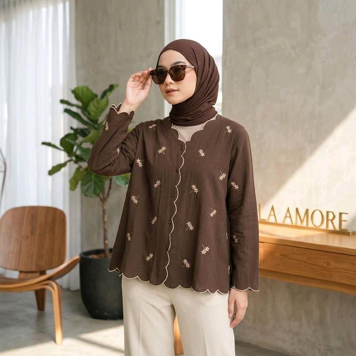 Pamela Blouse Bordir Rayon Twill Premium Terbaru