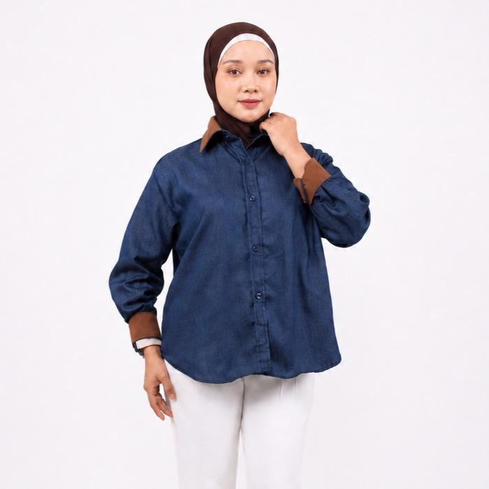 Kemeja Oversize Wanita Two Tone Denim Shirt COLLINA