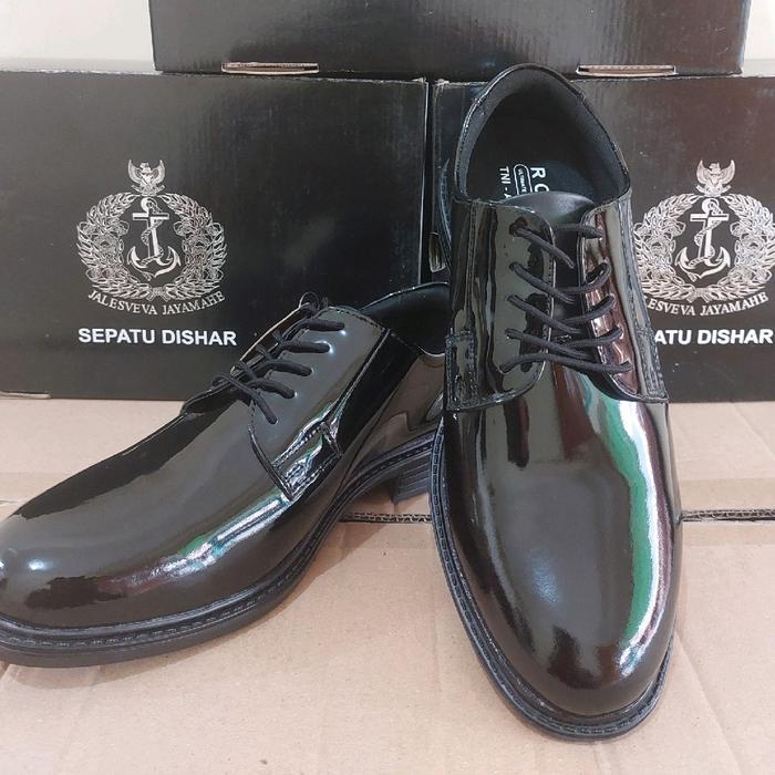 Sepatu PDH Dishar Jatah TNI AL Terbaru RCH Kulit Kilap Empuk Insole - Pantofel, Hitam, Polri, Shoes,