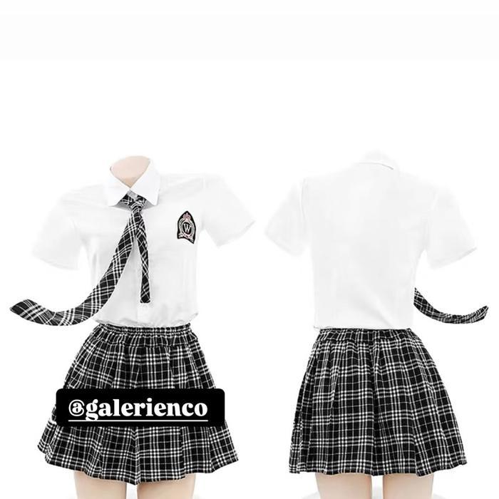 Sofia - One Set Baju Kemeja Rok Sexy Lingerie Cosplay School Uniform Kostum Sekolah Sexy Pelajar Ser