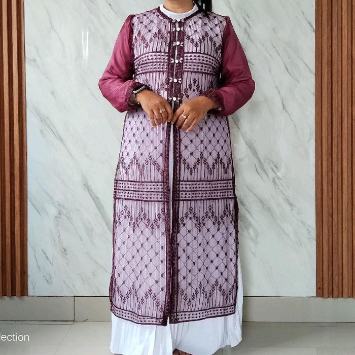 HADJU Atasan Tunik Outer Brokat Etnik Sapto Mewah Tali Kancing Mutiara Payet Diamond Baju Kondangan 