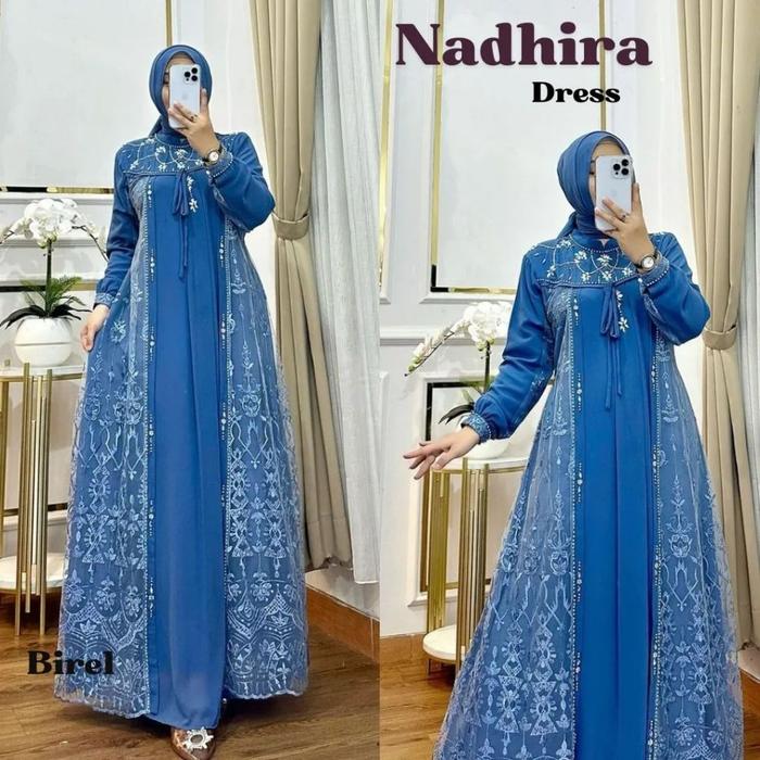 > Gamis Wanita Kekinian Nadhira Dress BL M L XL XXL Bahan Ceruty Babydoll Baju Gamis Pesta Mewah Ele