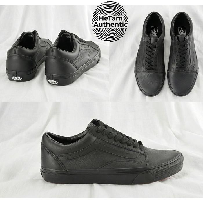 VANS Old Skool Triple Black Leather Kulit Original Full Hitam