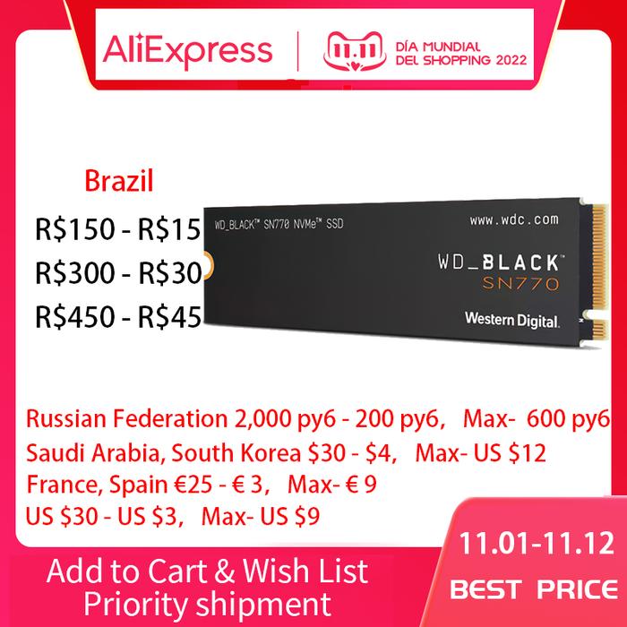 Western Digital WD BLACK SN770 NVMe SSD 2TB 1TB 500GB 250GB Internal