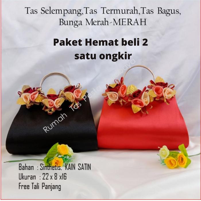 PAKET TAS PESTA SATIN WARDAH MODEL CLUTH DAN SELEMPANG , 2 TAS ONGKIR 1