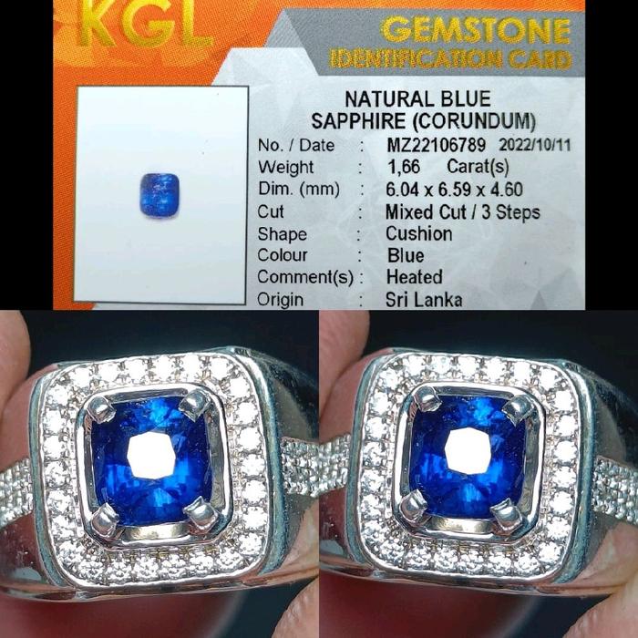 Natural Vivid Royal Blue Sapphire Srilanka 1.66 crt memo KGL Lab Ring Silver Perak Handmade Pesanan