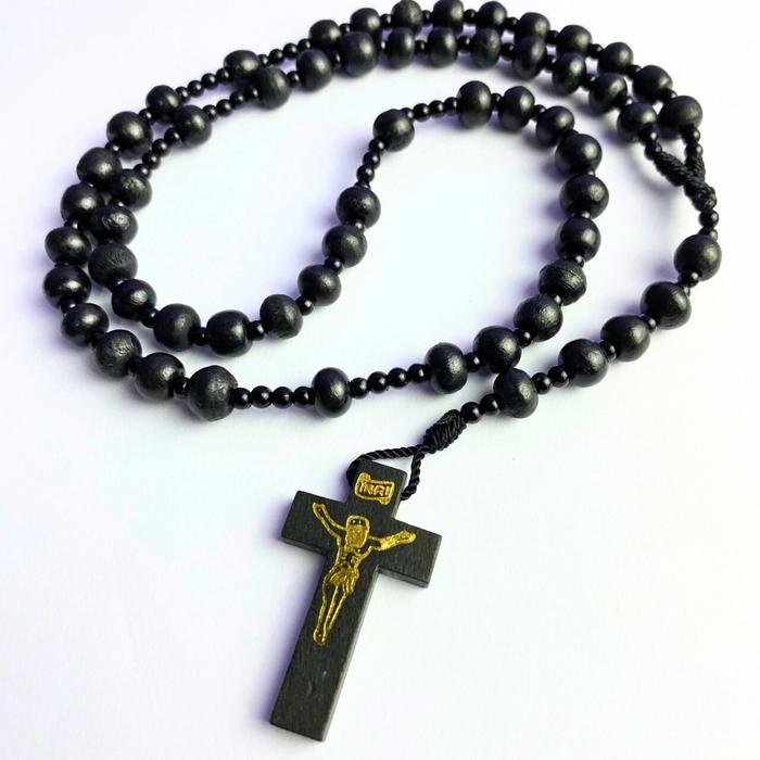 Kalung rosario kayu series hitam - Rosario katolik 8 mm