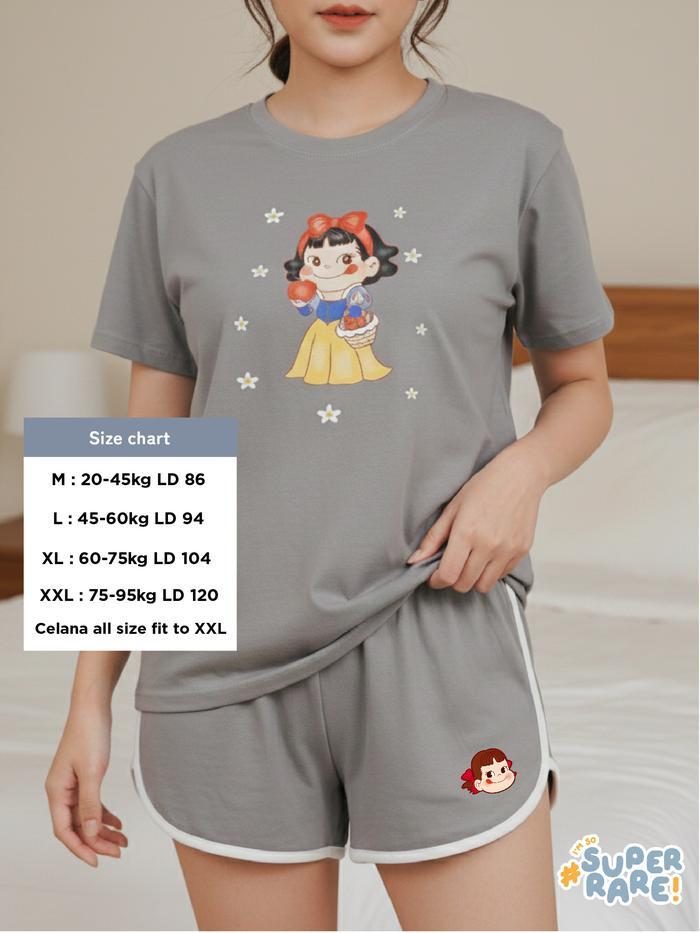 Super Rare - One Set Peko Milky - Setelan Piyama Baju Kaos Santai Wanita Katun Lengan Pendek Celana 