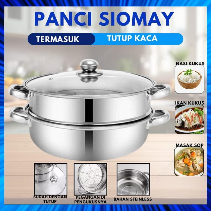 Panci Kukus 2 Susun Stainless / Panci Siomay 4 Kuping / Dandang Panci Kukus / Panci Kukus streamer p