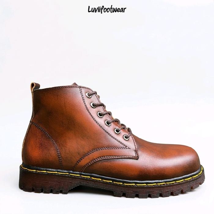 38-43 ARETHA Brown Sepatu Boots Pria Kulit Asli model Docmart 6 hole shoes