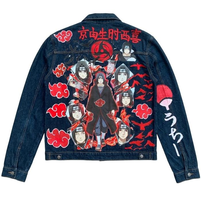 Jaket Denim Jaket Jeans Custom Bergambar Uchiha Itachi untuk Wanita Pria dengan Desain