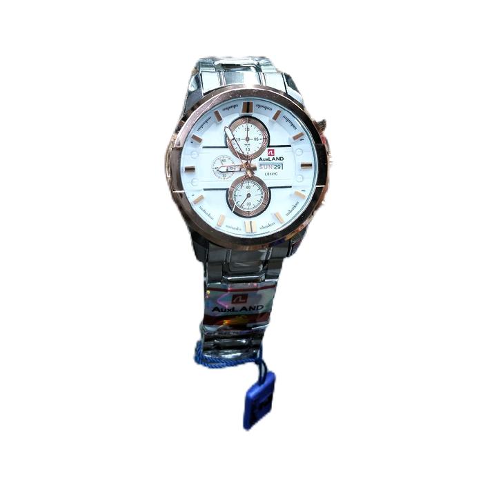 AUXLAND Fashion Men's Watches ORIGINAL Rantai Padat Kombinasi Putih & Ros Gold Tampilan Aktif Sporty