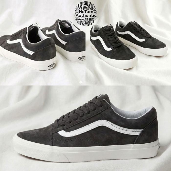 VANS Old Skool Black White Suede Leather Kulit Original Hitam Putih Stripe