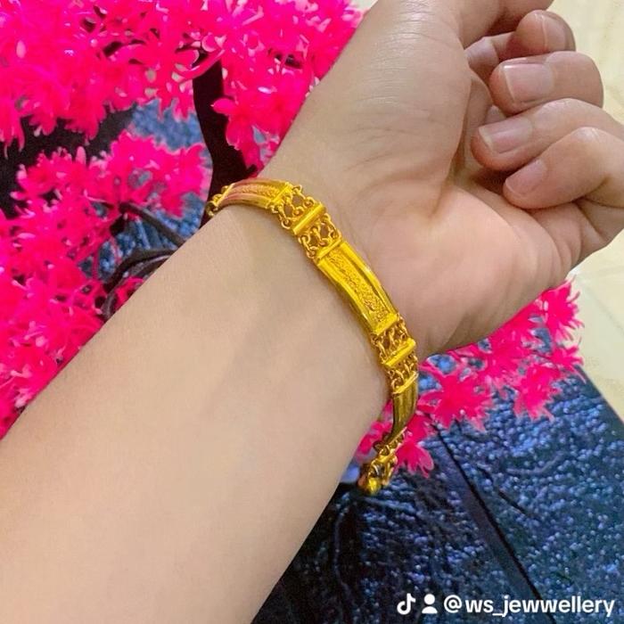 Gelang plat kombinasi pasir sepuh emas murni 24 karat balut kristal premium