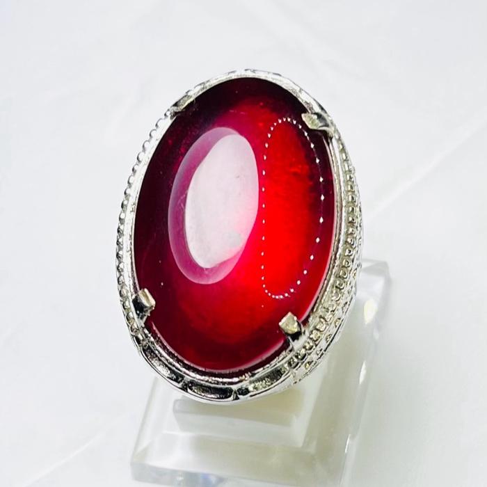 Cincin Akik Permata Merah Siem Bangkok Quality Crystal Jumbo Dimensi 20x30 MM Top Quality Batu Siam 
