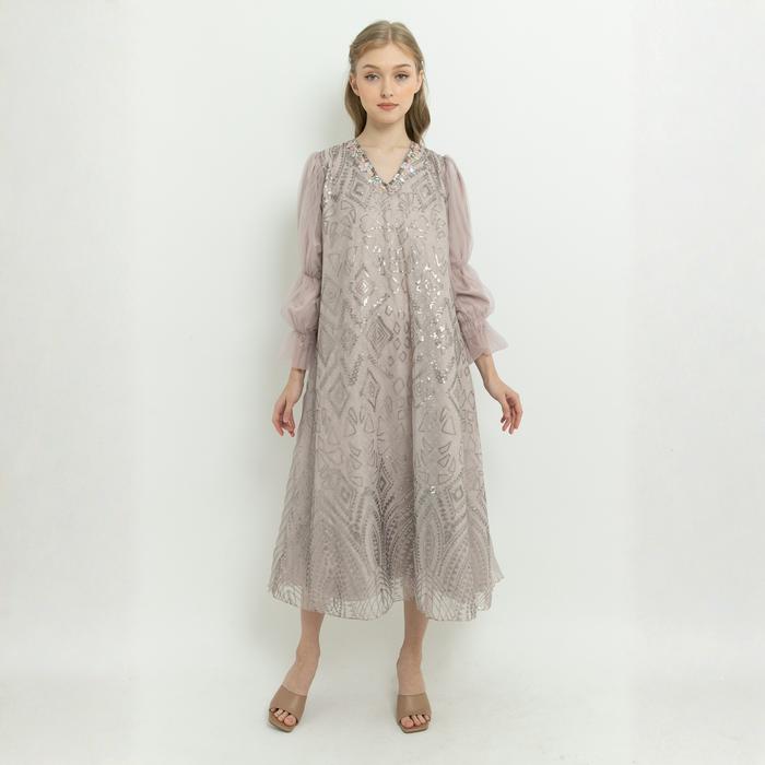 Dress Tulle Lilac dengan Motif Bordir Geometris LD 100 | Jakahong Couture | BRIANNA DRESS LILAC