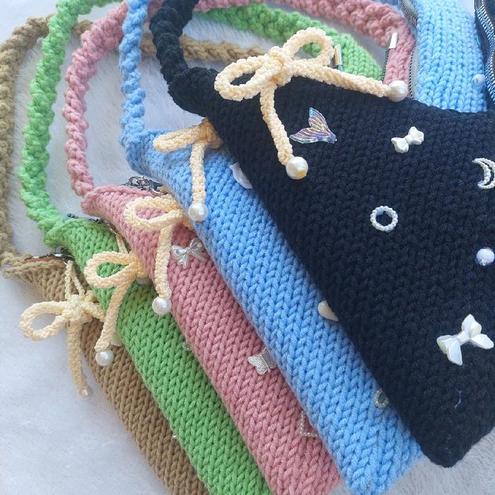 Shoulder Bag candy knit bag charm lucu dan estetic
