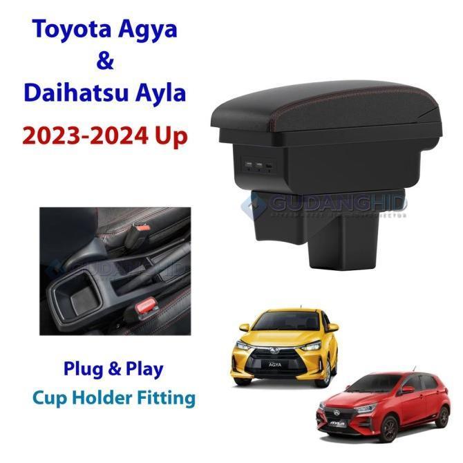ARMREST MOBIL TOYOTA AGYA DAIHATSU AYLA 2023 2024 UP CONSOLE BOX 5 USB PORT CHARGER