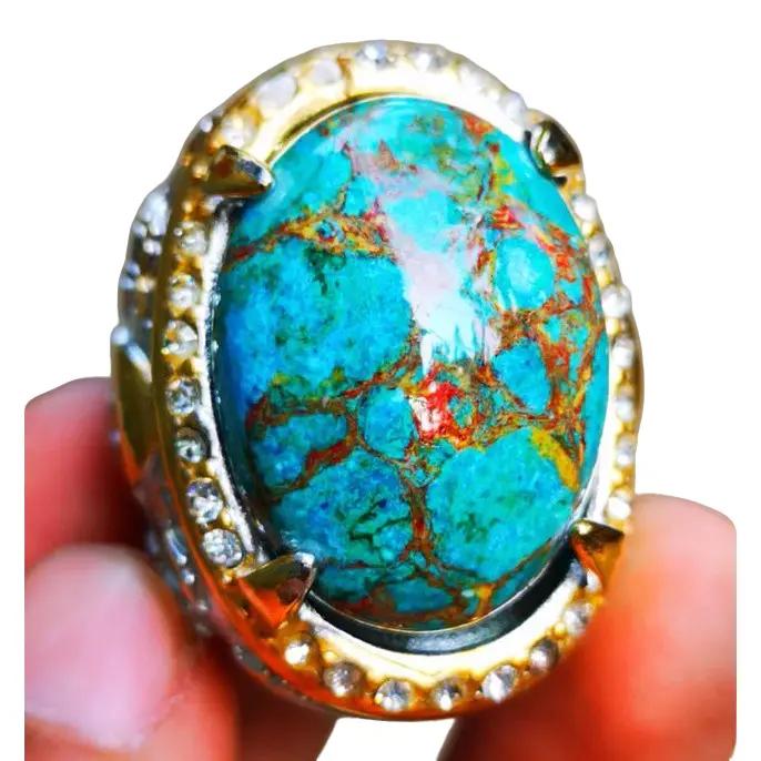 Batu Akik Pirus Kuno Mesir Serat Top Colour Big Size permata cincin pria