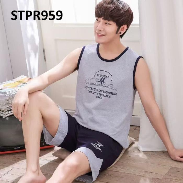 Baju Tidur Pria Tanktop Abu-Abu