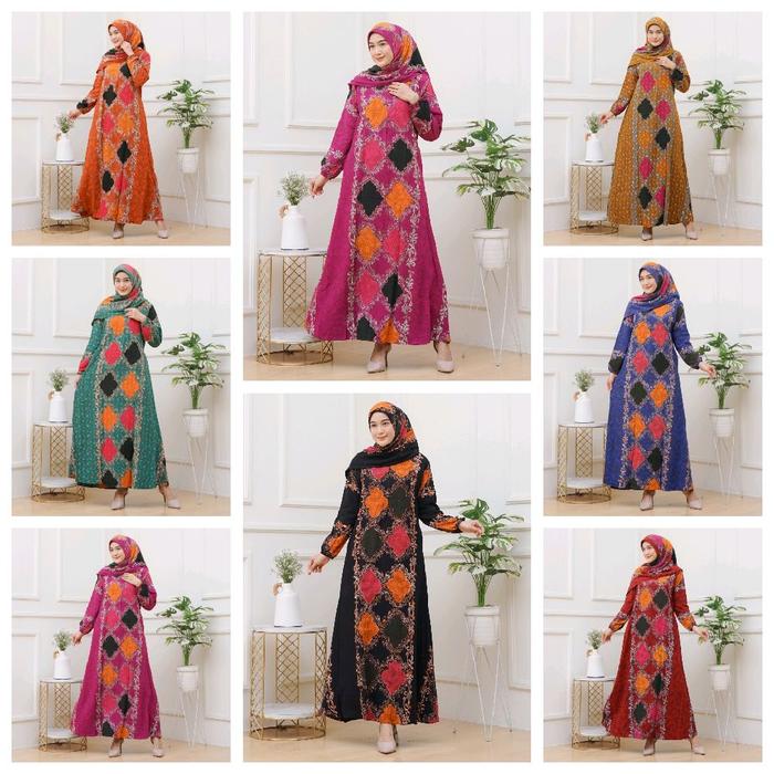 gamis set hijab batik cap storjoan ori.gamis set motif baru.gamis kuning kunyit Ibu Menyusui Nyaman